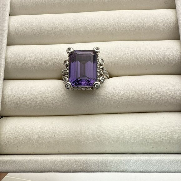 Judith Ripka Ring Sterling Silver Purple Faceted Emerald Cut Rectangle size 8 - Picture 3 of 14